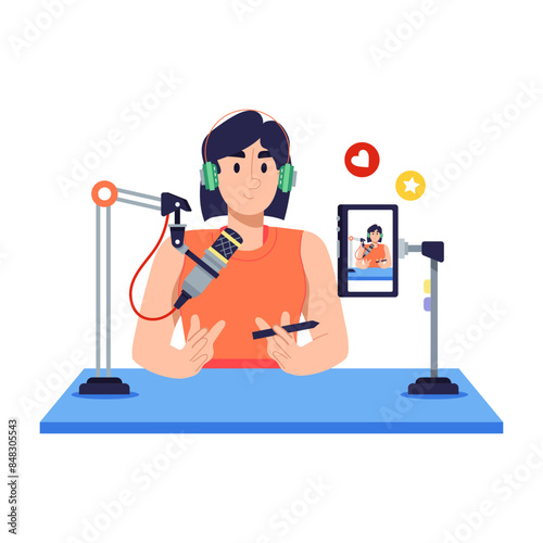 Podcast recording flat illustration is up for premium use 