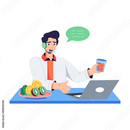 Latest flat illustration of online nutritionist 
