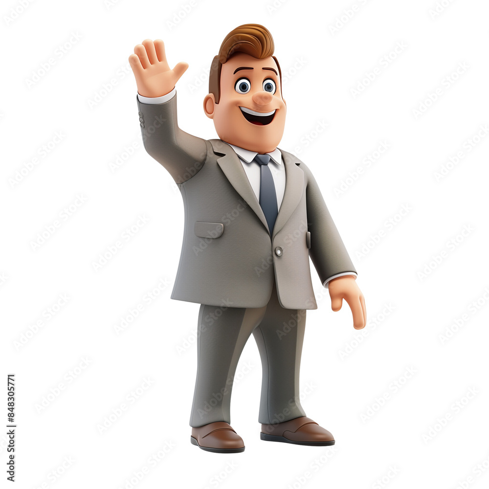 A happy 3D businessman celebrating a successful deal with a high-five isolated on white background A happy 3D businessman celebrating a successful deal with a high-five isolated on white background
