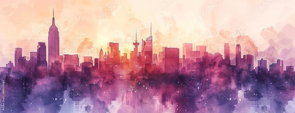 Obraz premium watercolor painting of abstract urban skyline