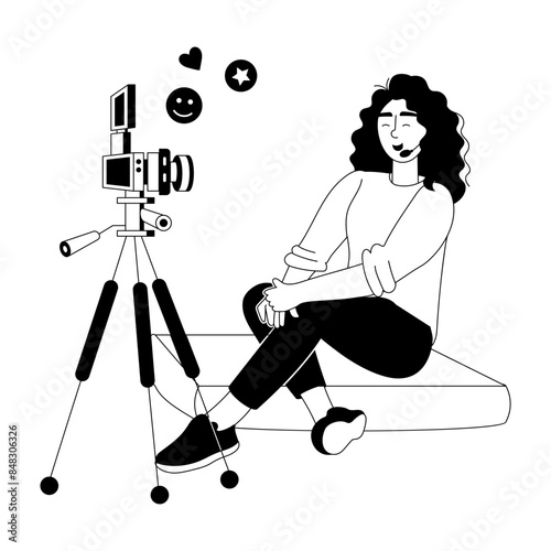 A glyph character illustration of influencer vlog 