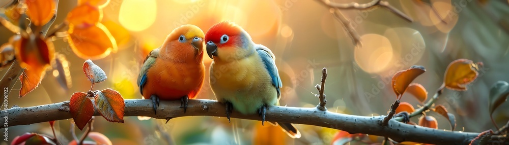Fototapeta premium Love Birds Greeting Card Birds in the corners with space in the middle for a message