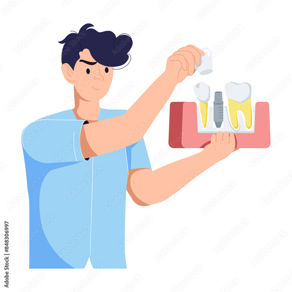 Premium flat illustration depicting dental implants Premium flat illustration depicting dental implants