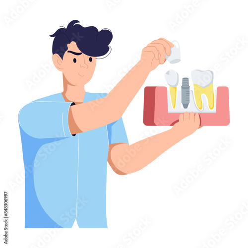 Premium flat illustration depicting dental implants 