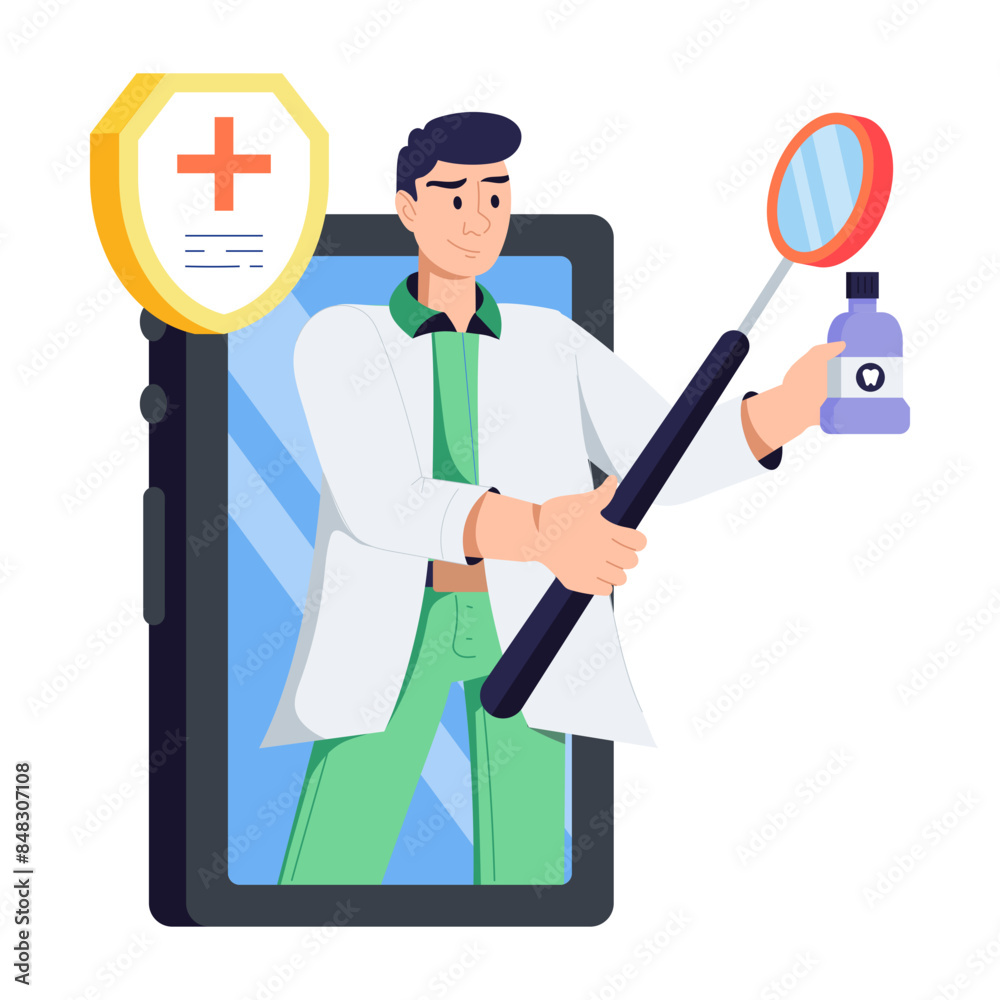 Premium flat illustration depicting teledentist Premium flat illustration depicting teledentist
