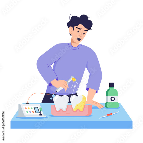 Trendy flat illustration depicting teeth scaling 