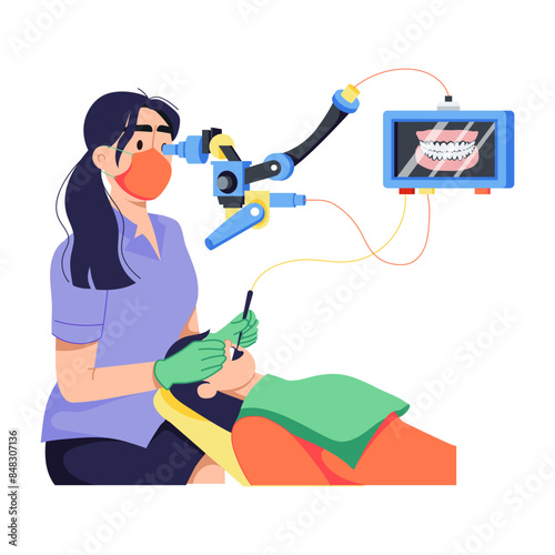 Customizable flat illustration of dental microscopy 
