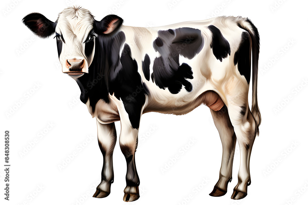 A black and white calf stands in a field of tall grass, isolated on a white background. The image is a close-up of a young calf, with its head slightly lowered as it grazes. A black and white calf stands in a field of tall grass, isolated on a white background. The image is a close-up of a young calf, with its head slightly lowered as it grazes.