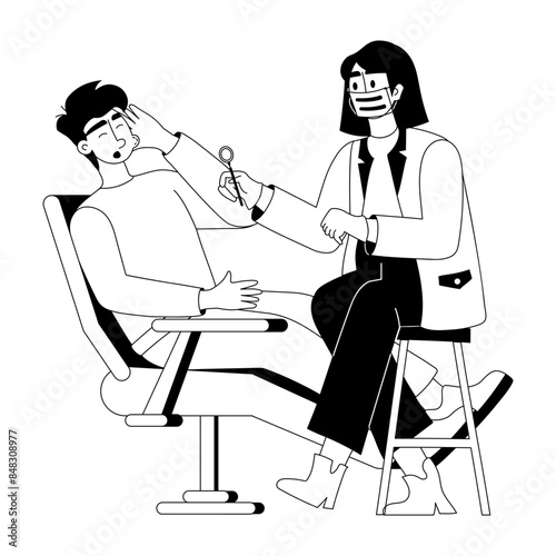 Trendy glyph illustration depicting toothache checkup 