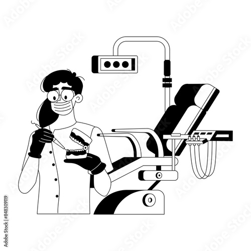 Handy glyph illustration of denture specialist