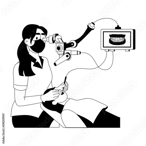 Customizable glyph illustration of dental microscopy 