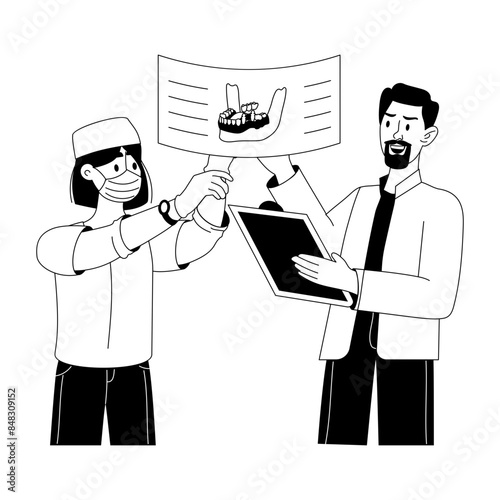 Check out glyph illustration of a dentistry team 