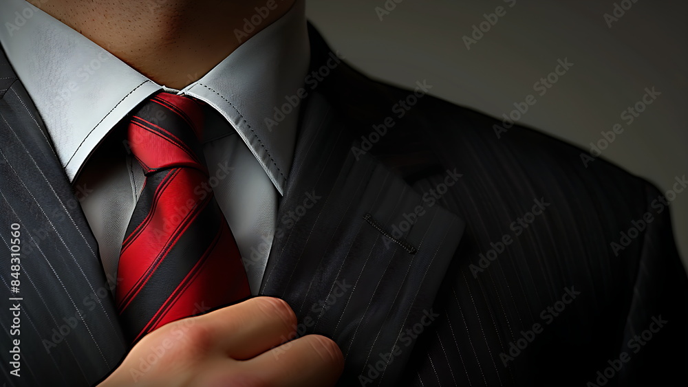 A man in a suit and tie is adjusting his tie A man in a suit and tie is adjusting his tie