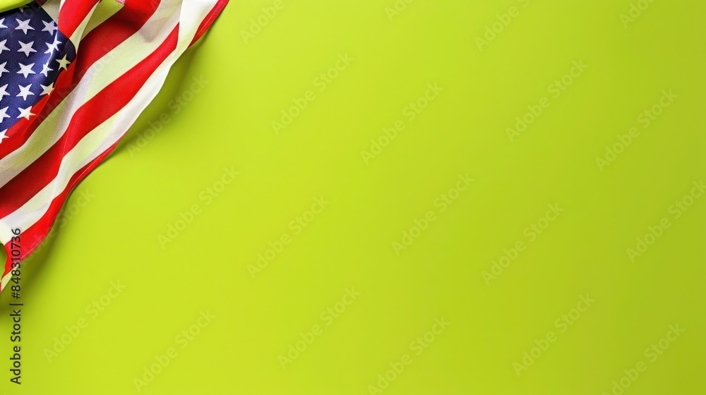 plain lime green background with a USA flag theme in the corner and copy space for text on the top plain lime green background with a USA flag theme in the corner and copy space for text on the top