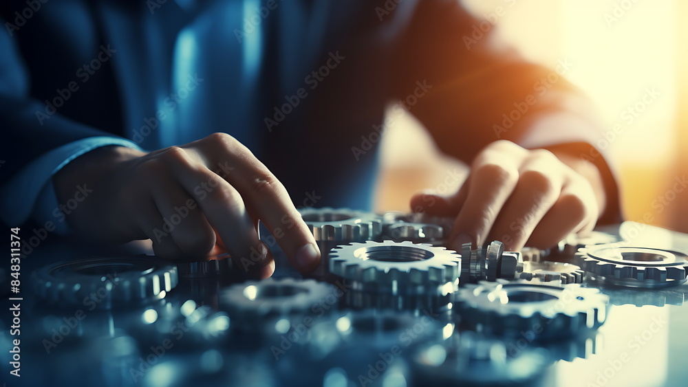 Fototapeta premium A person is arranging gears on a table