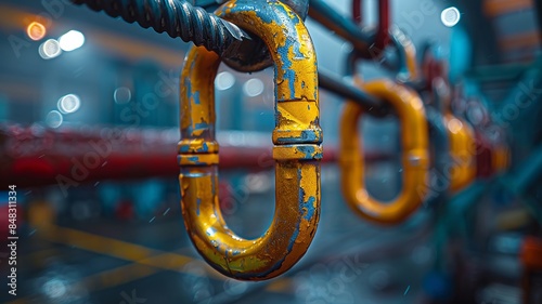 Detailed view of rusty industrial chains