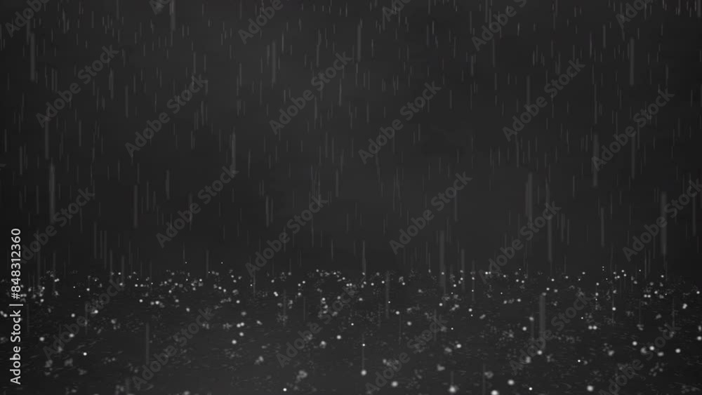Falling heavy rain with mist overlay motion graphic animation background. 