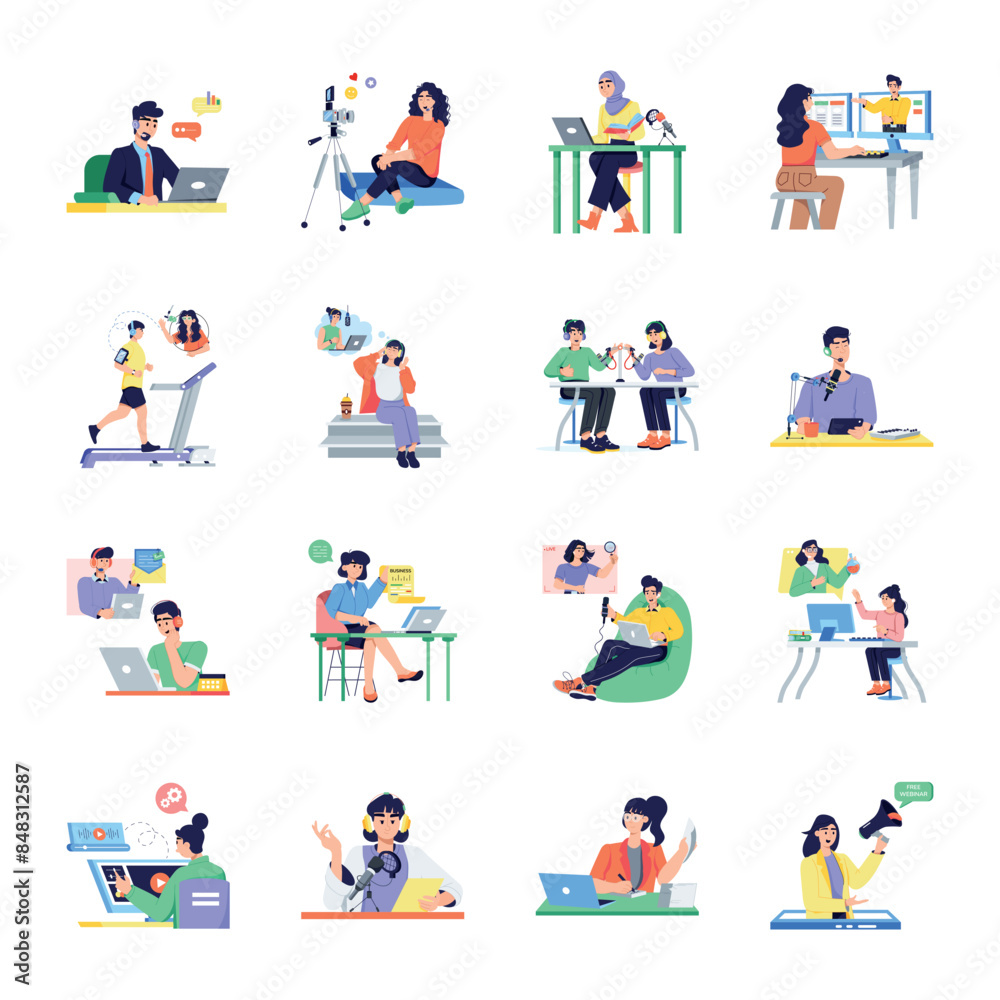 Pack of Webinars and Podcast Shows Flat Illustrations
Pack of Webinars and Podcast Shows Flat Illustrations