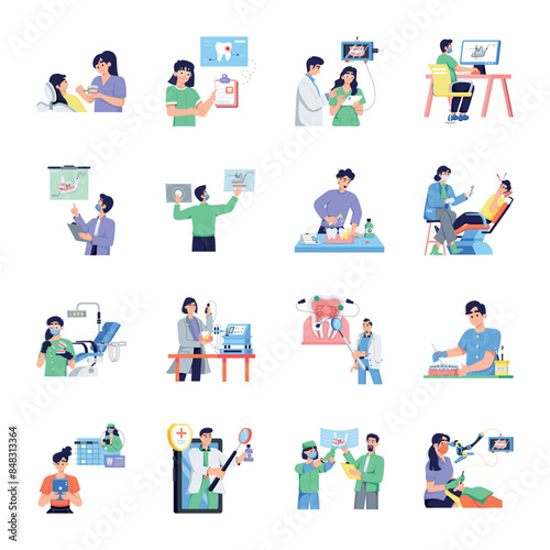 Collection of Flat Style Dentistry Illustrations

