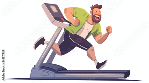 Young man running on treadmill training in gym doin