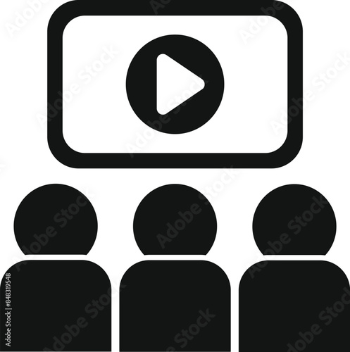 This simple icon represents a group of people watching video content on a screen