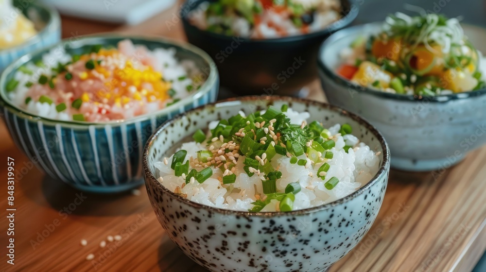Bowls filled with rice Bowls filled with rice