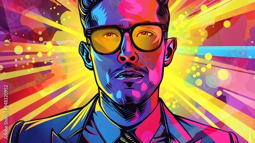 Confident Businessman in Vibrant Pop Art Style Portrayal of Success