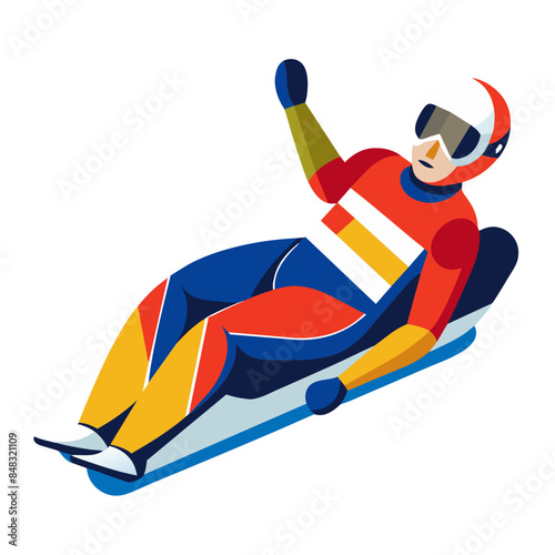 Colorful illustration of a luge athlete speeding down an icy track.