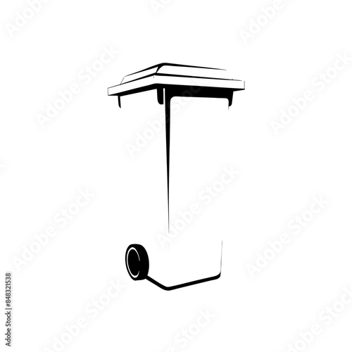 black line drawing of wheelie bin, garbage, waste, trash, simple, transparent background