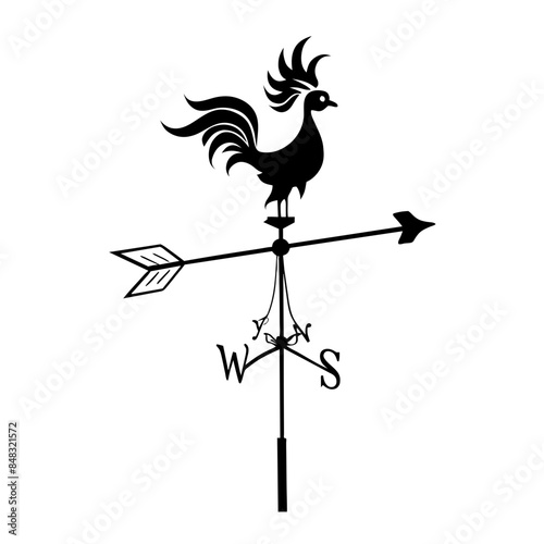 decorative weather vane with a rooster design, showing wind direction.
