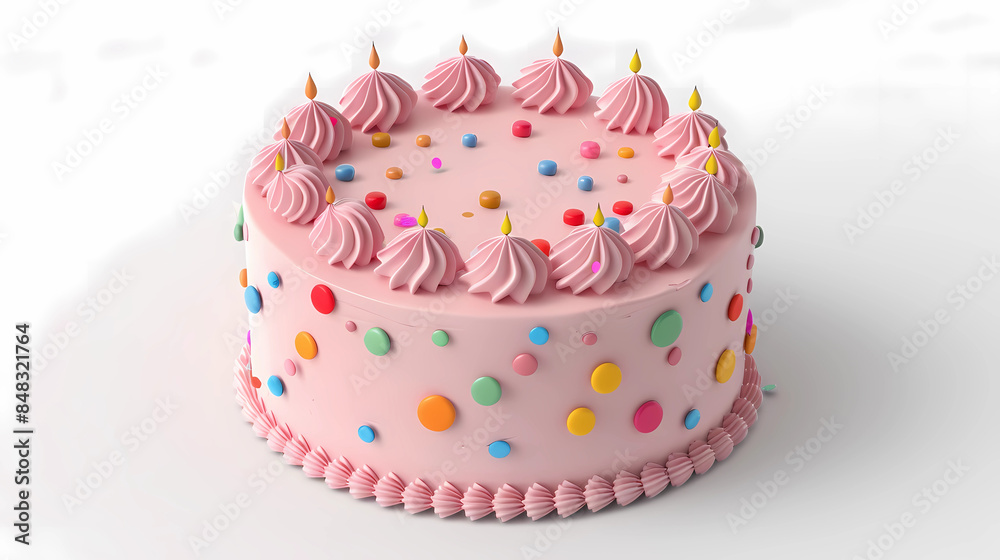 Pink Frosted Birthday Cake with Colored Dots Pink Frosted Birthday Cake with Colored Dots