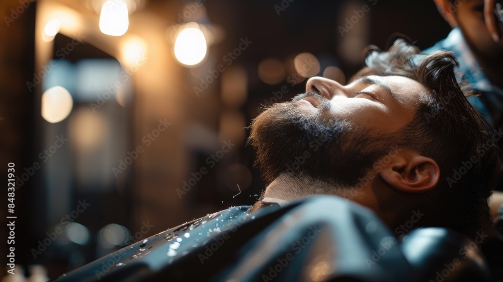 Man with facial hair receiving a fresh haircut at a barbershop Man with facial hair receiving a fresh haircut at a barbershop