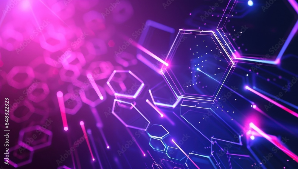 A purple and blue background with hexagon shapes and neon lines Generative AI A purple and blue background with hexagon shapes and neon lines Generative AI