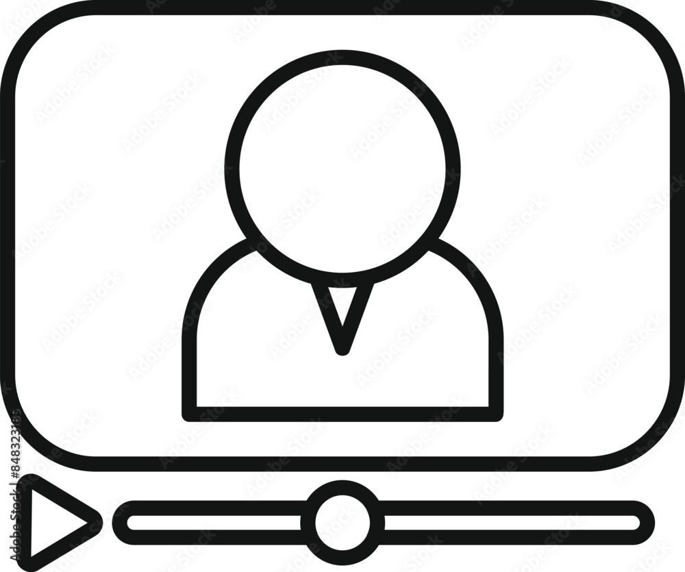 Line icon of video player interface showing businessman giving online presentation Line icon of video player interface showing businessman giving online presentation
