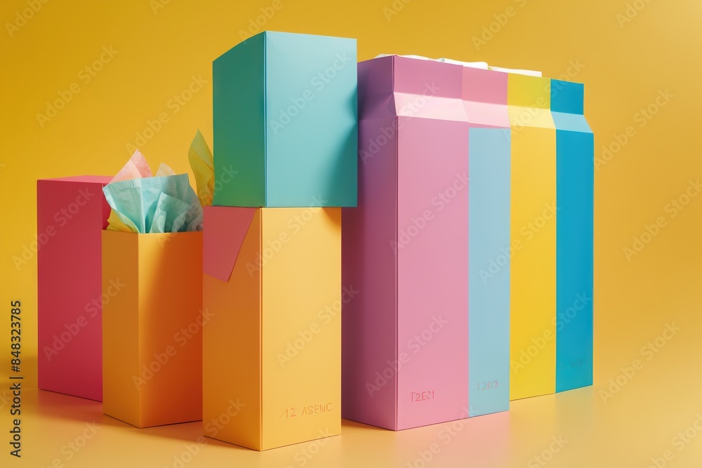 A colorful tissue box with a pastel yellow background and text space A colorful tissue box with a pastel yellow background and text space