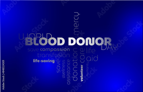 World Blood Donor Day Vector, Poster, Flyer, Background. June 14, banner, tag cloud, banner