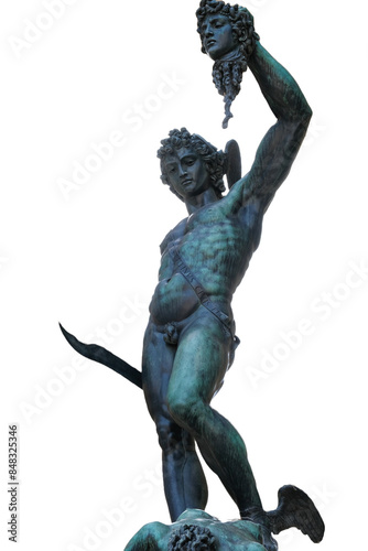 Bronze statue of Perseus and Medusa by Benvenuto Cellini in 1545 in Florence, on transparent background photo