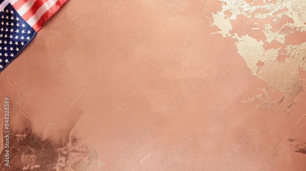 Fototapeta premium plain rose gold background with a USA flag theme in the corner and copy space for text on the left