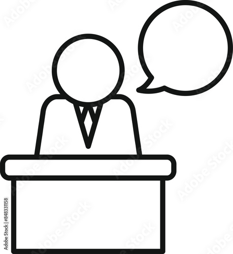 Line art icon of a politician speaking from a tribune
