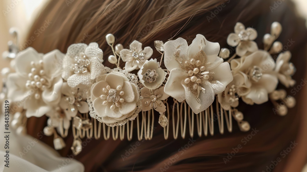 The comb consists of delicate lace or tulle flowers. The comb consists of delicate lace or tulle flowers.