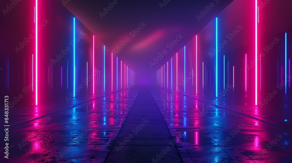 Futuristic neon tunnel with glowing pink and blue lights, creating a vibrant and surreal atmosphere. Ideal for tech or sci-fi themes. Futuristic neon tunnel with glowing pink and blue lights, creating a vibrant and surreal atmosphere. Ideal for tech or sci-fi themes.