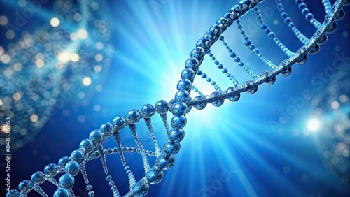 DNA strand on blue background, genetics, science, research, biology, helix, molecule, structure