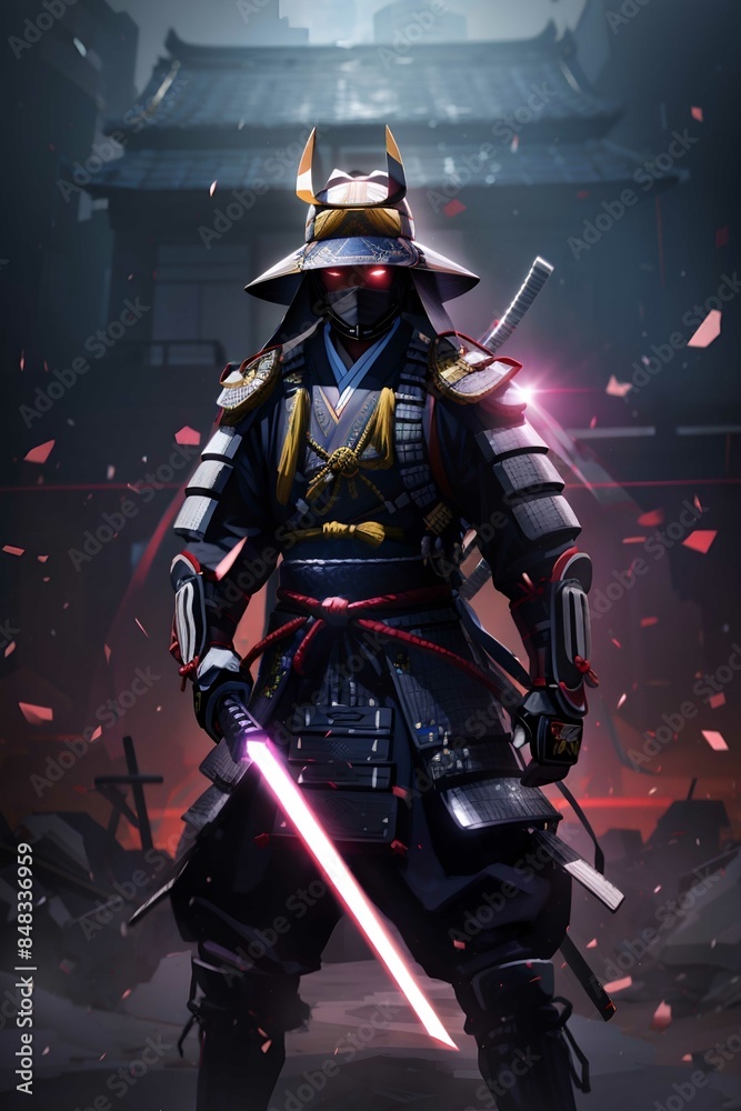 Fototapeta premium Neon Samurai Guardian of the Future
