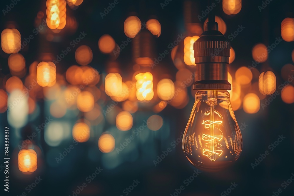 light bulbs glowing warmly, creating a cozy, nostalgic atmosphere in a dimly lit space, perfect for background or decoration.