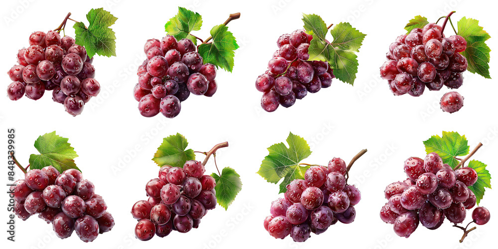 Set of Grapes isolated on transparent png background. Generative ai Set of Grapes isolated on transparent png background. Generative ai