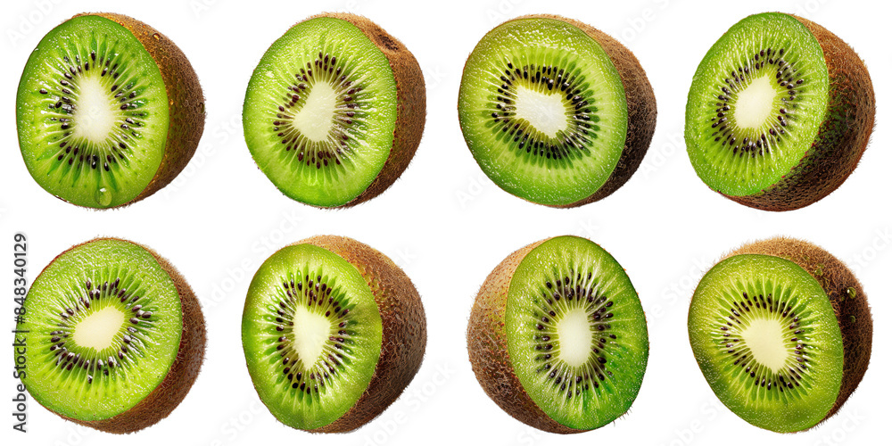 Fototapeta premium Set of Kiwi isolated on transparent png background. Generative ai