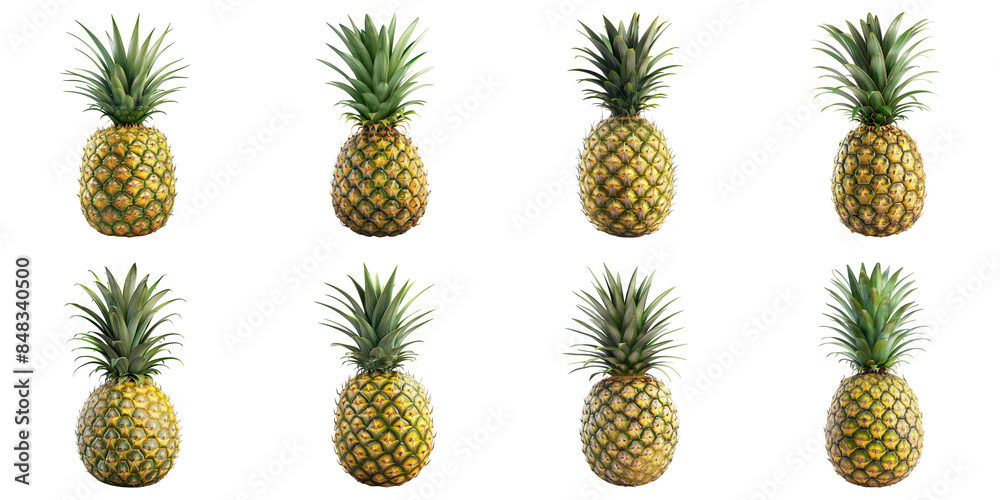 Set of Pineapple isolated on transparent png background. Generative ai Set of Pineapple isolated on transparent png background. Generative ai