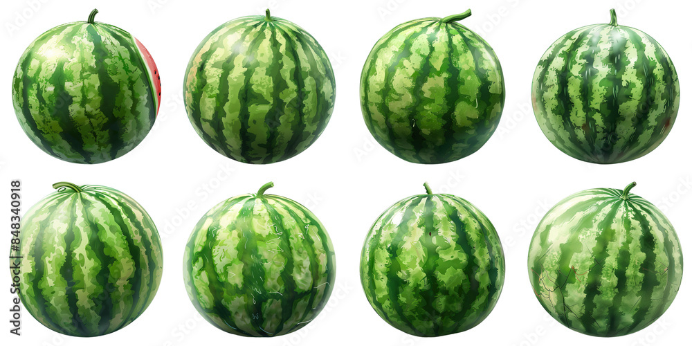 Set of Watermelon isolated on transparent png background. Generative ai Set of Watermelon isolated on transparent png background. Generative ai