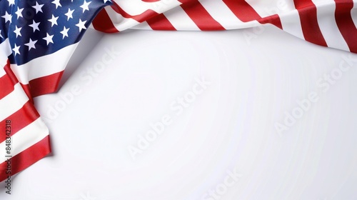 plain white background with a USA flag theme in the corner and copy space for text on the bottom