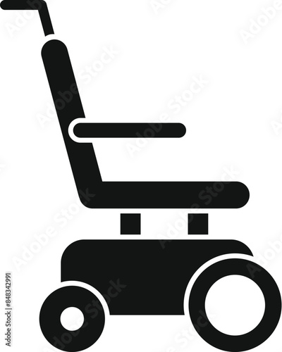 Black silhouette of a modern electric wheelchair, symbolizing accessibility and assistive technology
